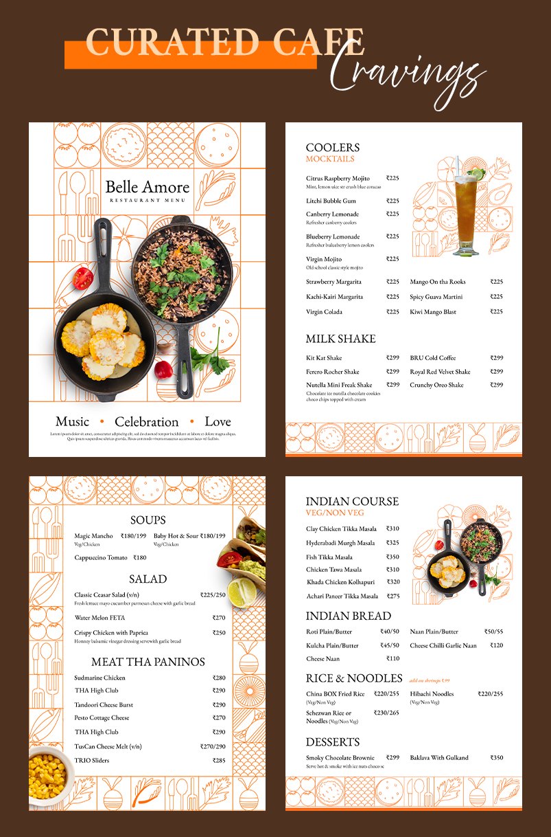 Belle Amore four-panel Curated Cafe Cravings menu