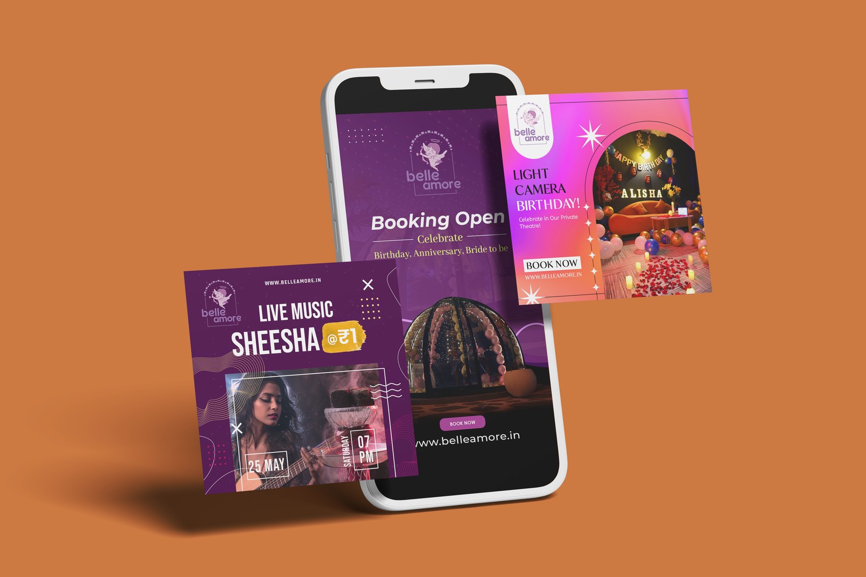 Belle Amore opening social media posts on a phone