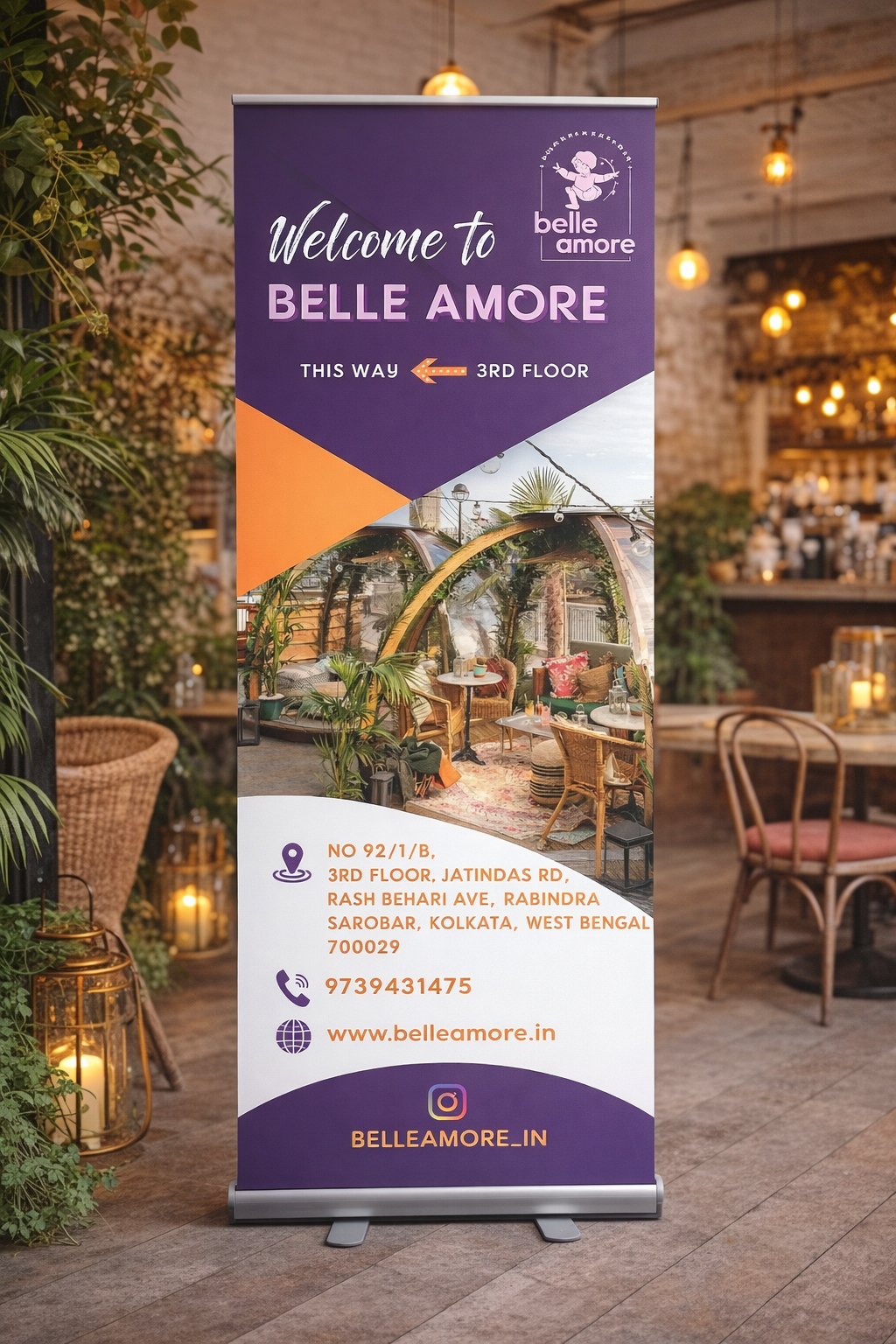 Belle Amore welcome roll-up standee