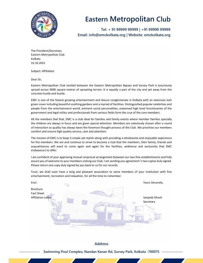 Affiliation letter on letterhead