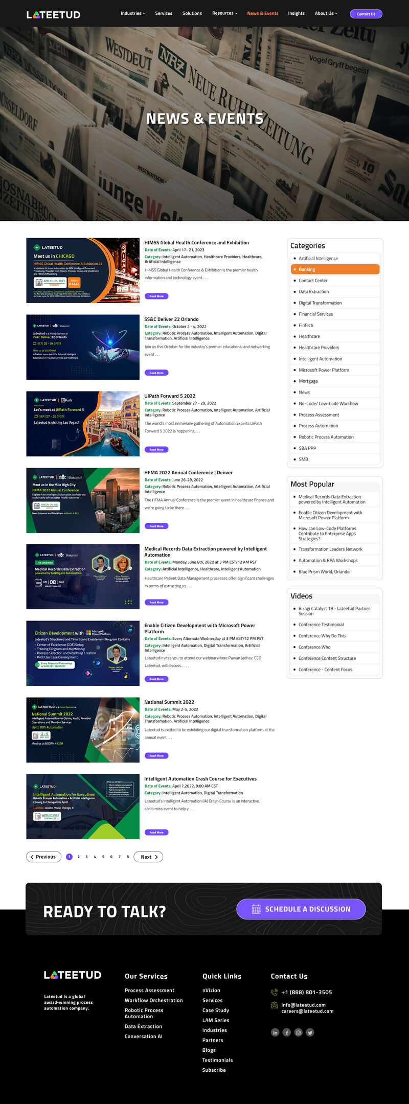 News and events page design