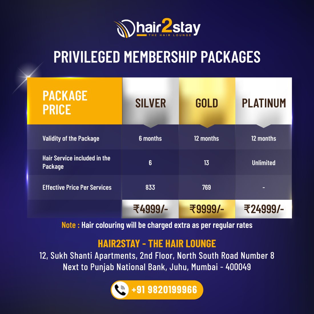 Privileged membership packages pricing chart