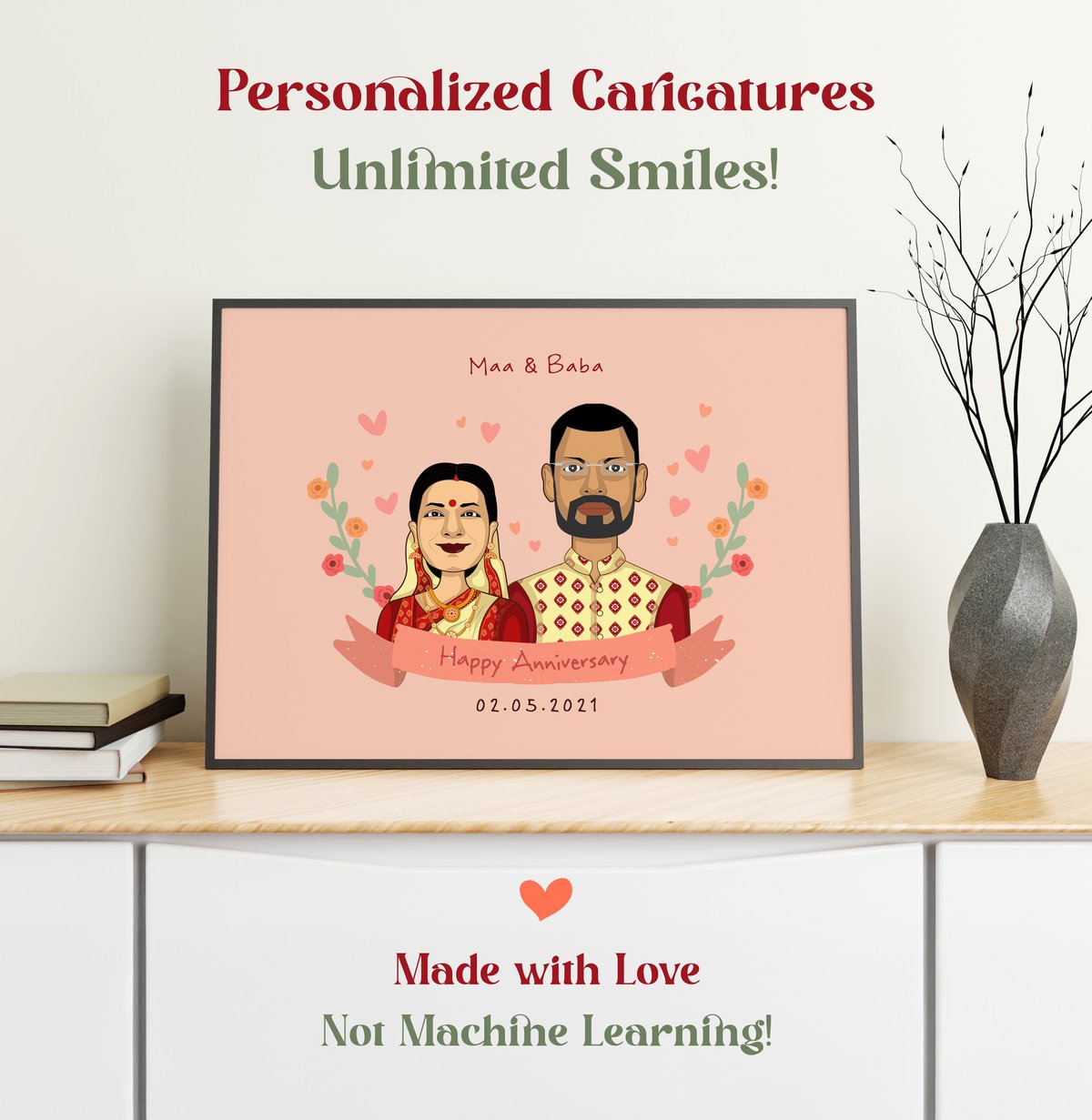 Personalized parents caricature anniversary frame