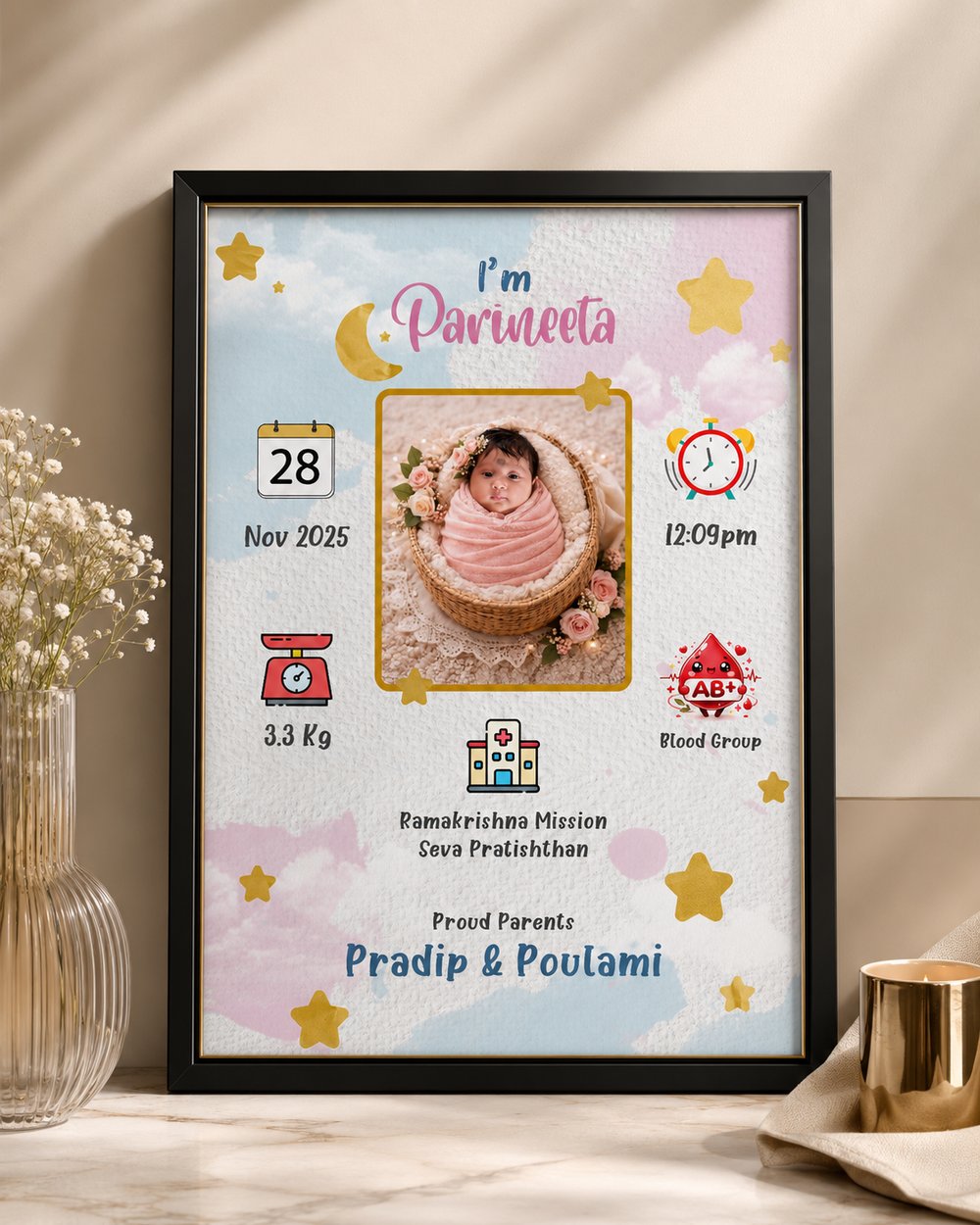 Birth announcement frame