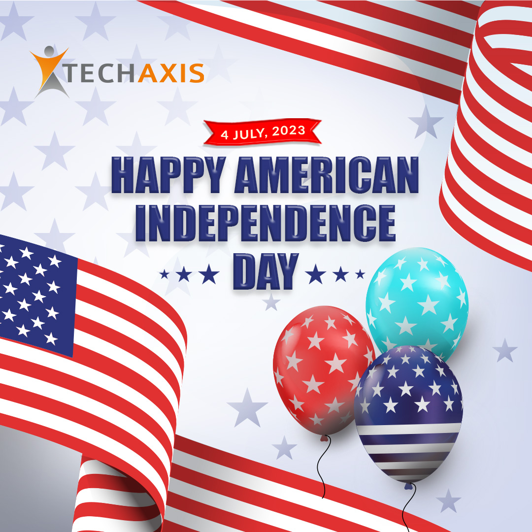 Techaxis American Independence Day greeting with star balloons