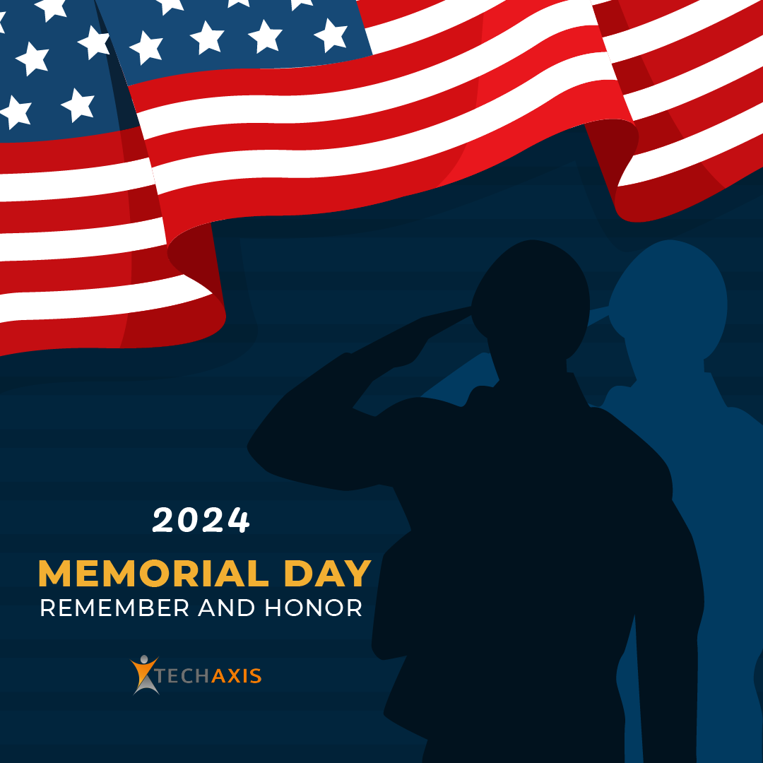 Techaxis Memorial Day remember and honor greeting with saluting soldier silhouette