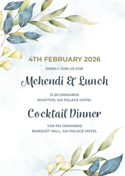 Arjun and Radha mehendi and functions card