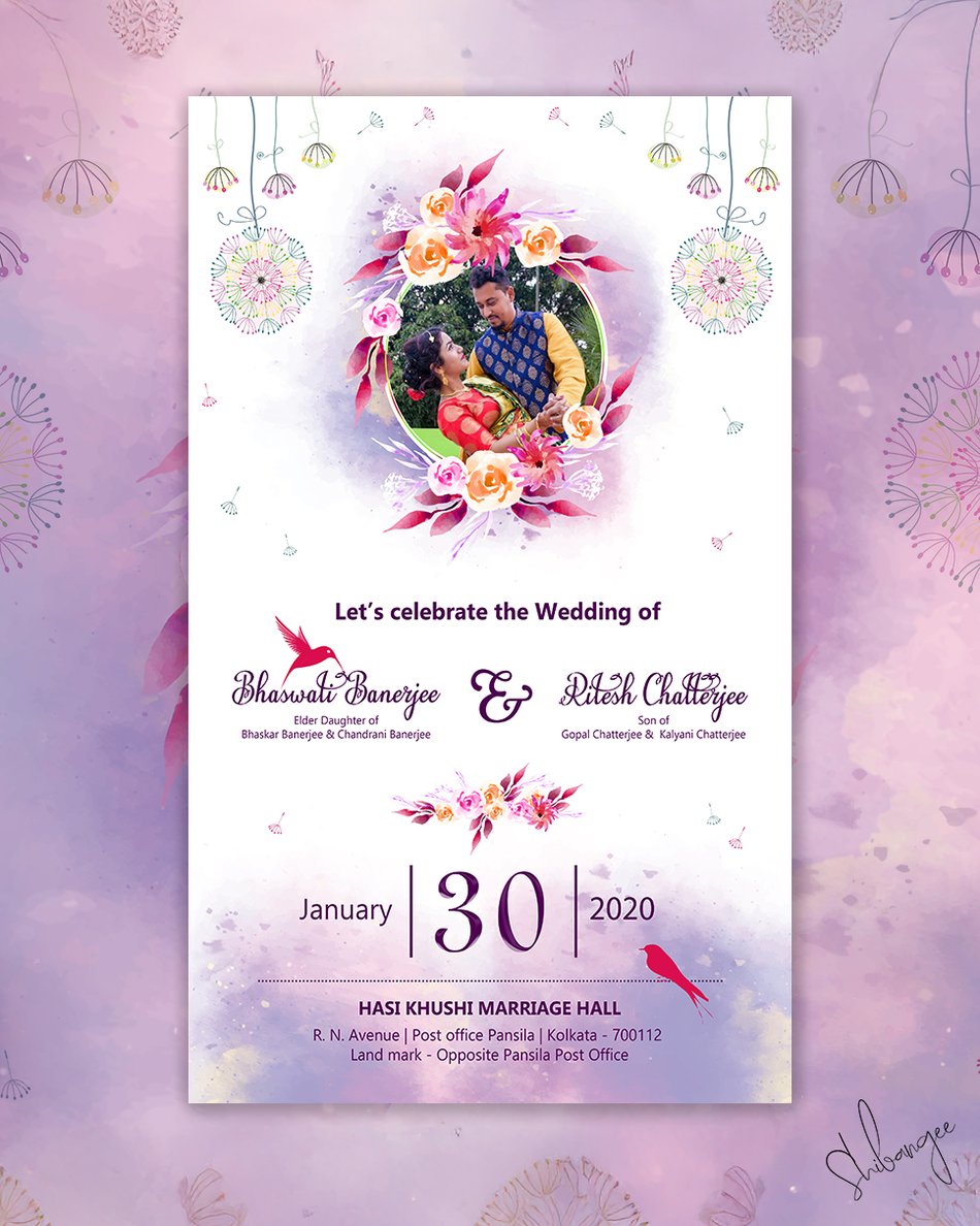 Watercolour floral wedding invitation