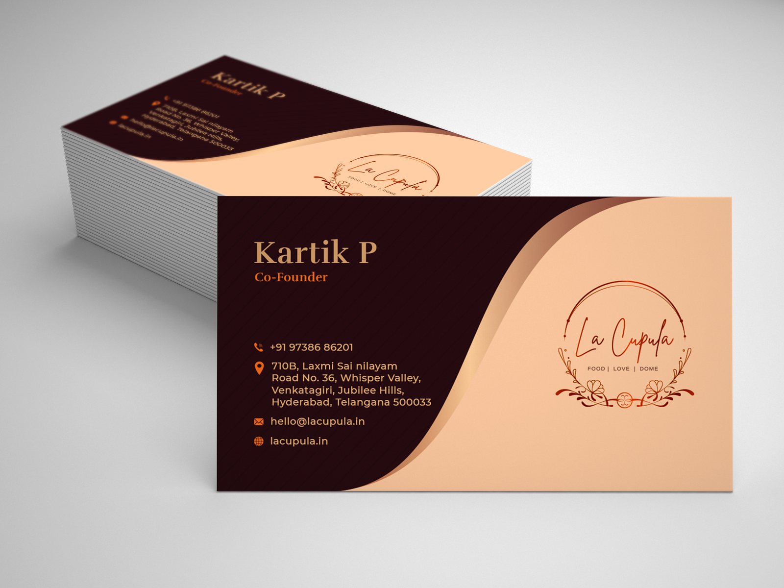 La Cupula landscape visiting card in copper and blush