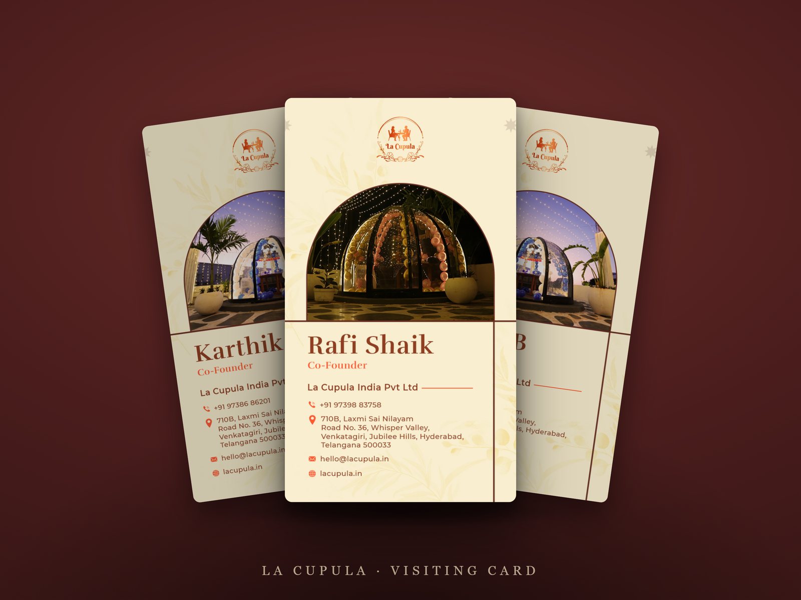 La Cupula portrait visiting cards, personalised for each founder