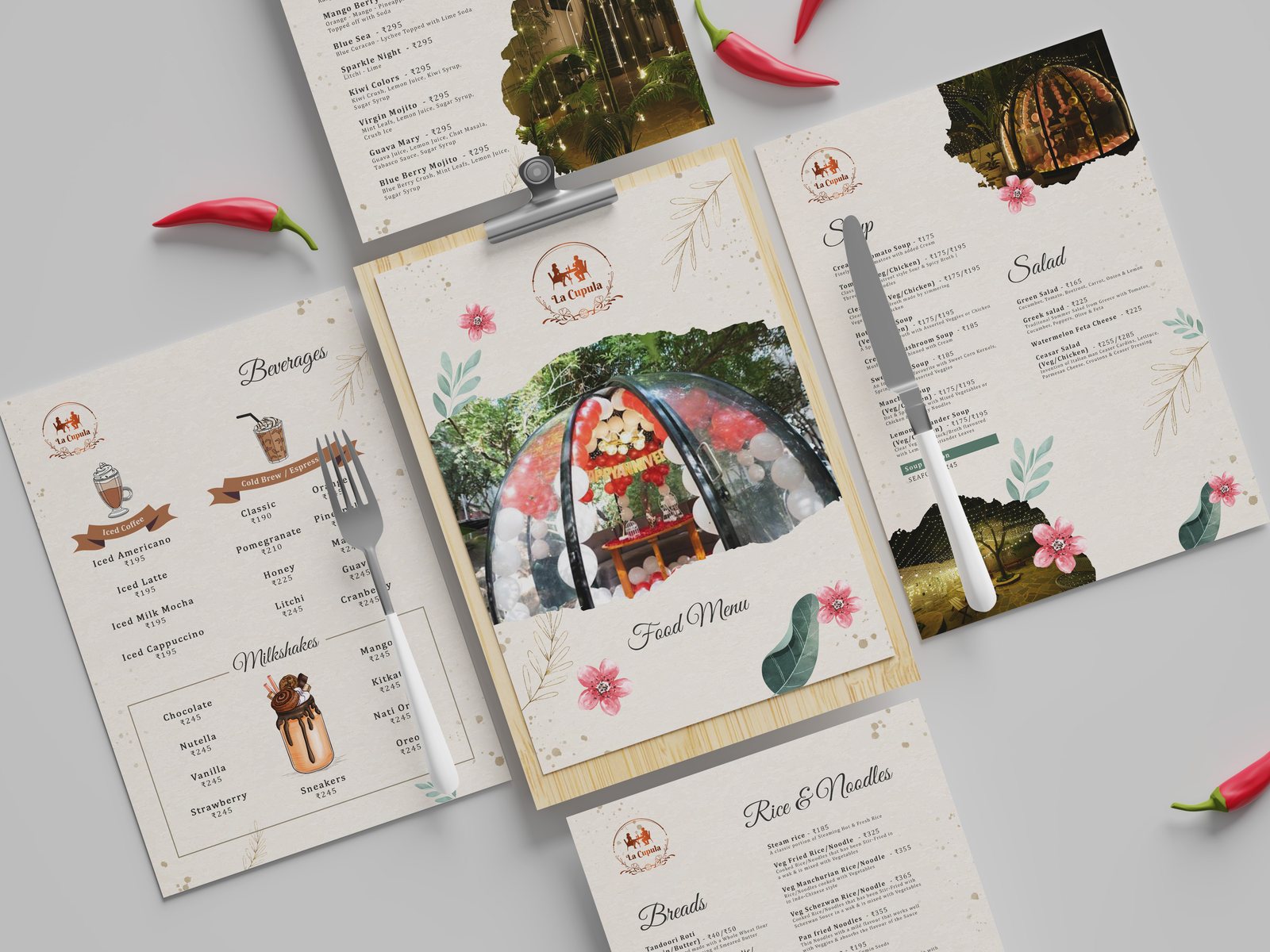Floral watercolour menu set