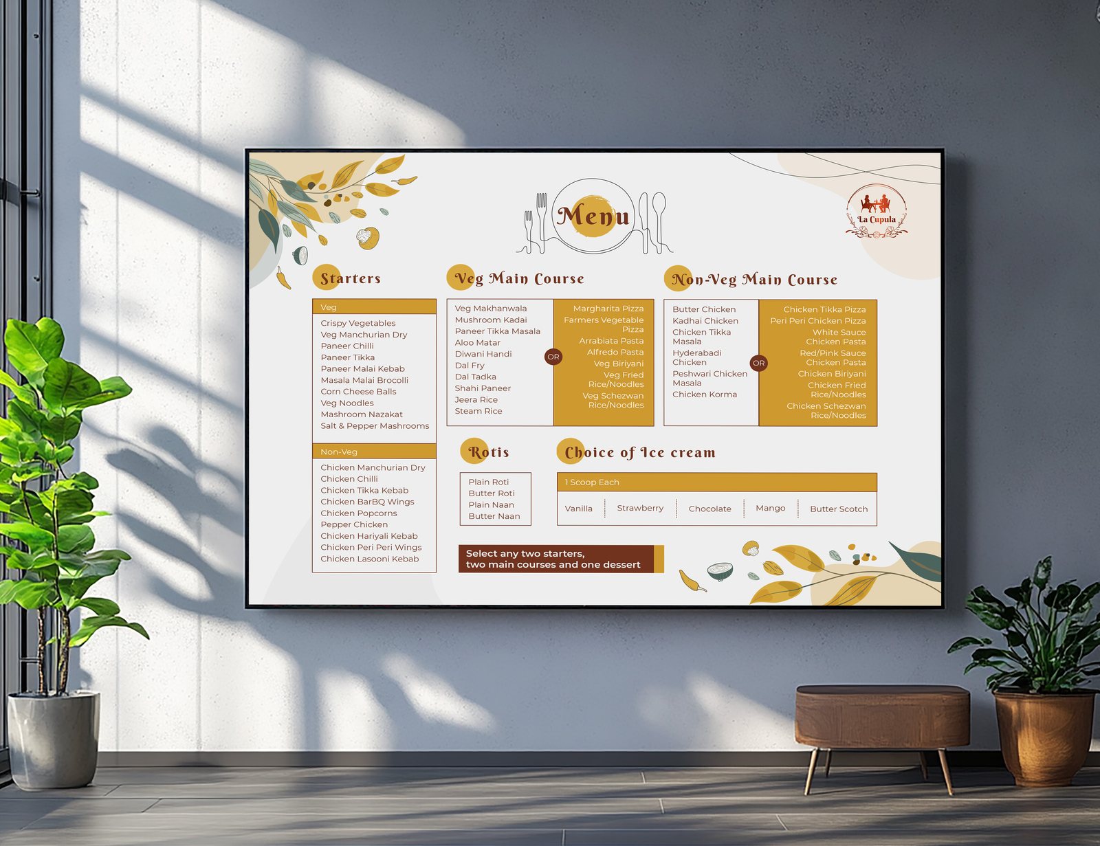 Wall-mounted screen menu
