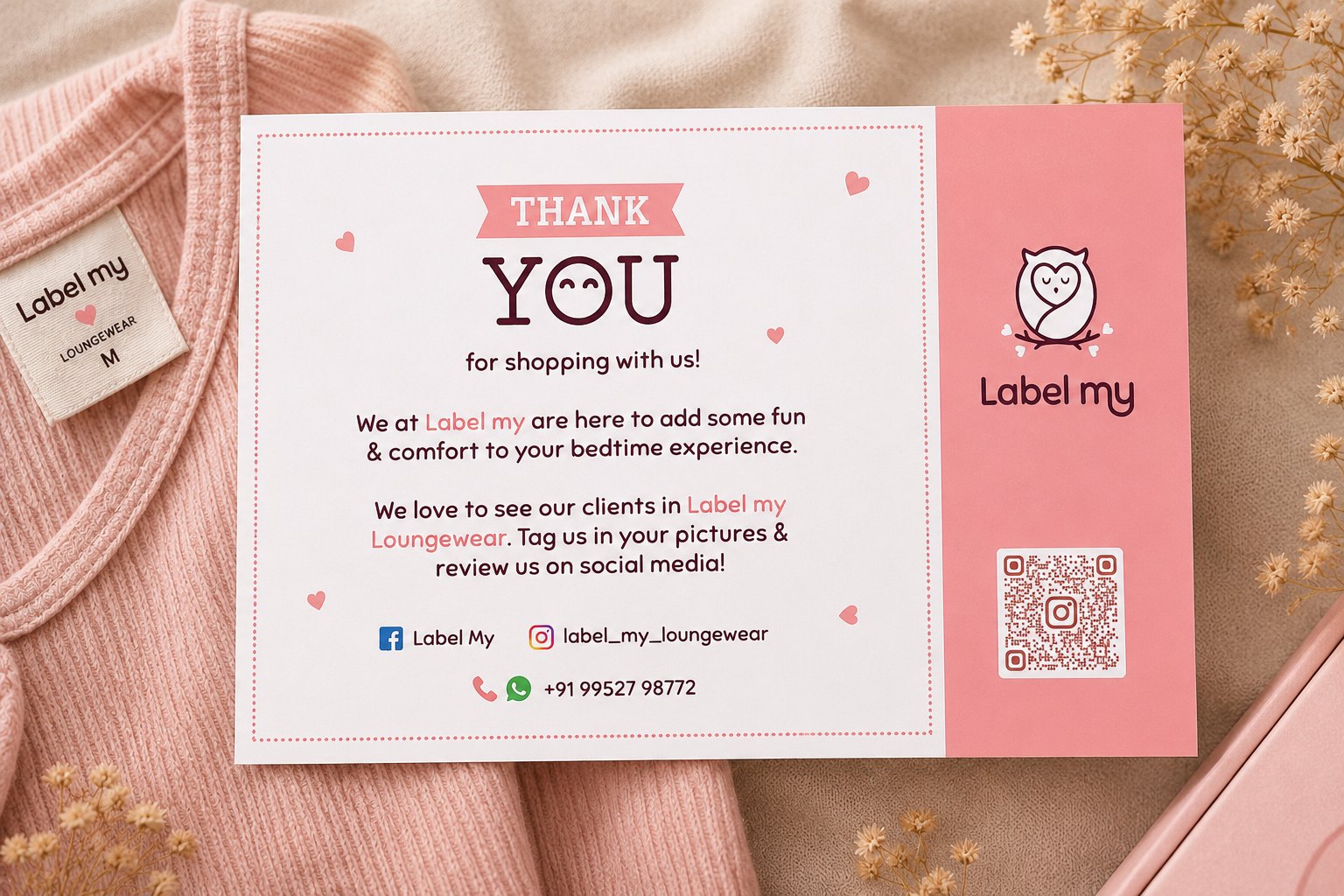 Label my thank-you insert card
