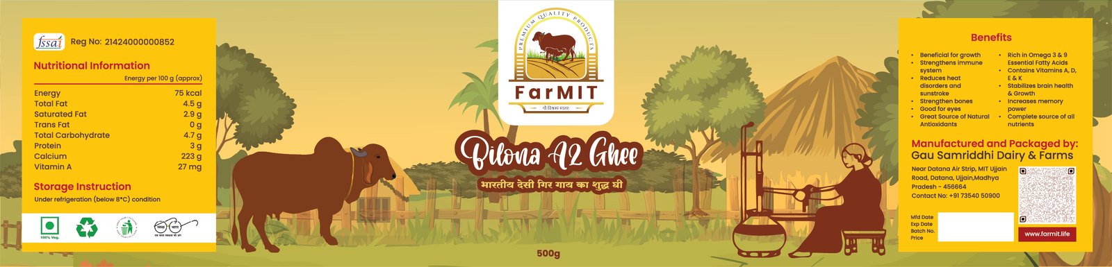 FarMIT Bilona A2 Ghee flat label