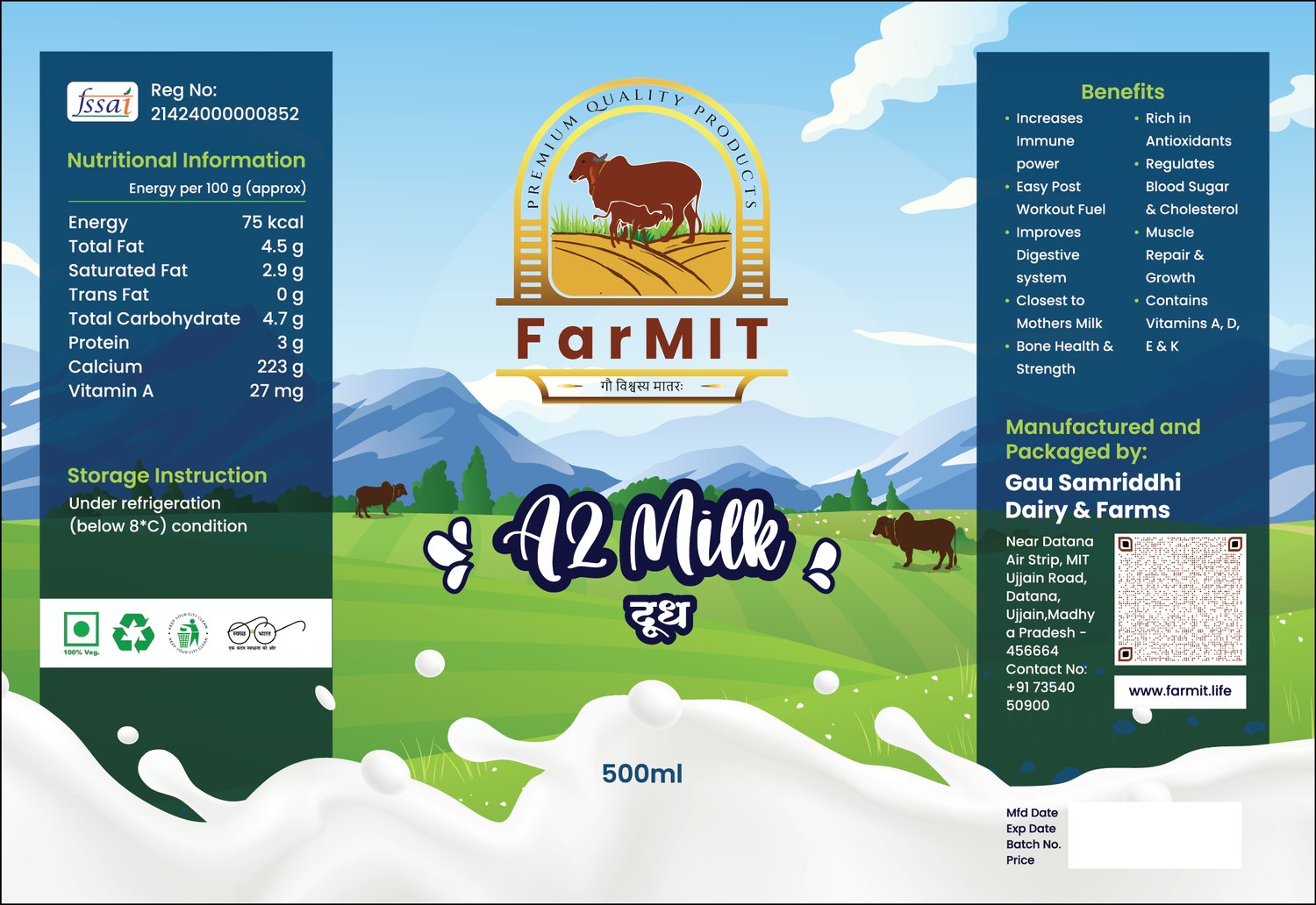FarMIT A2 Milk flat label